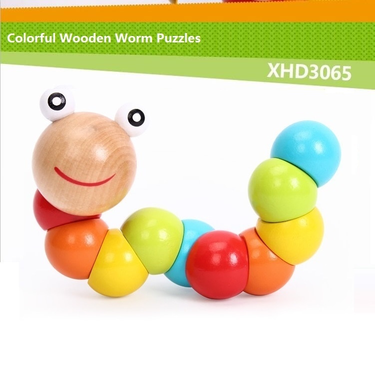 Colorful Wooden Toys Twisting Caterpillar Kids Puzzles Educational Toys Fingers Game for Children Montessori Gift